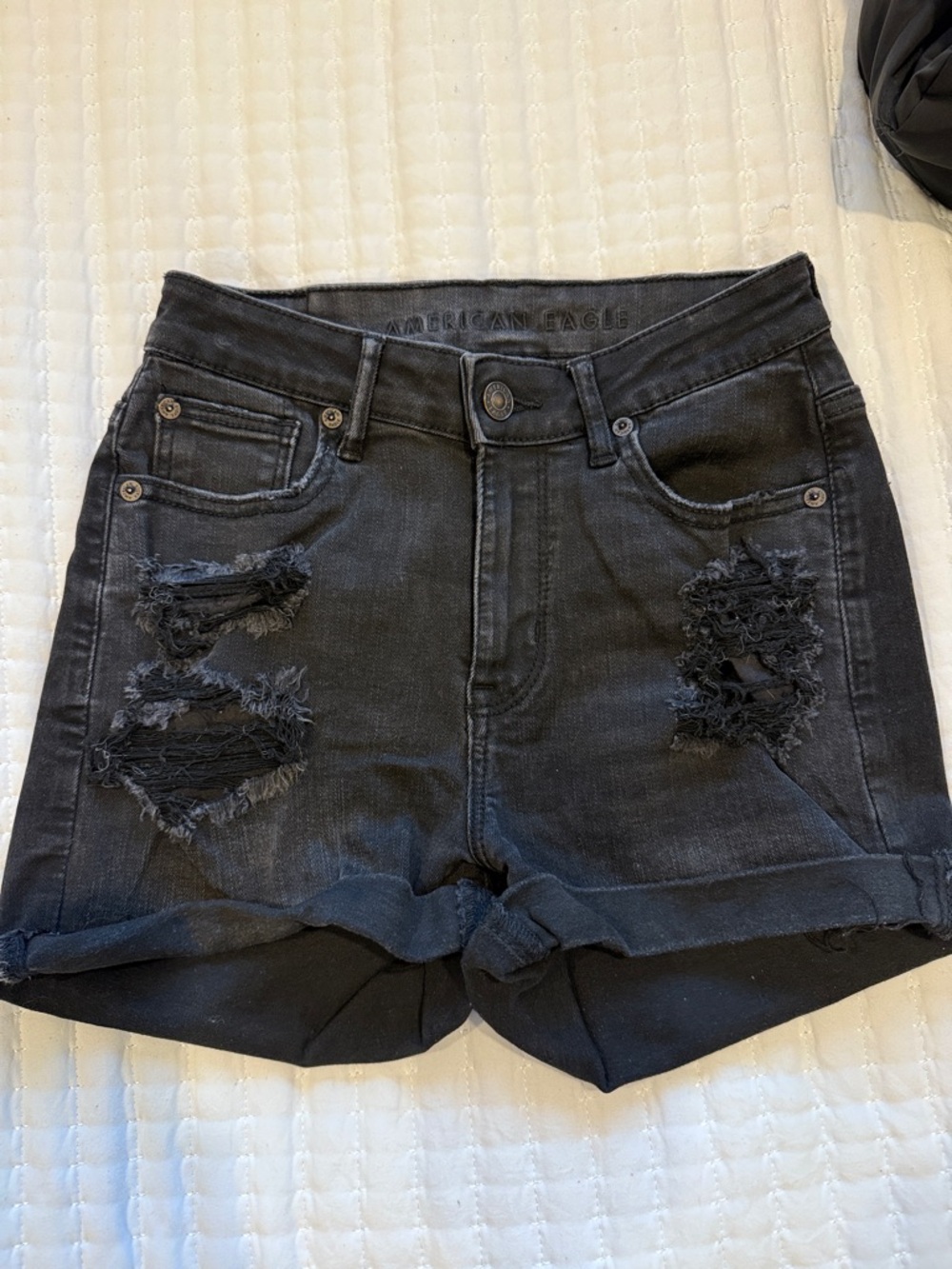 American Eagle Outfitters Black Distressed Cuffed Denim Shorts